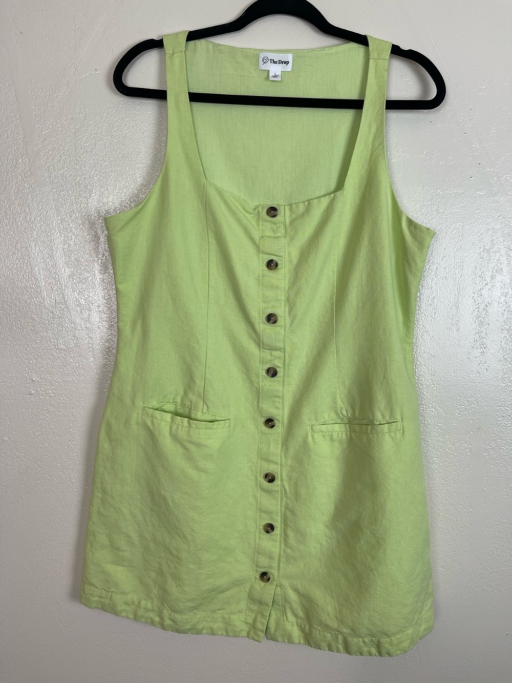 Lime Green Linen and Cotton Button-Front Tank Dress